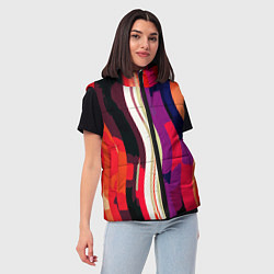 Женский жилет Красный абстрактные волнистые полосы, цвет: 3D-черный — фото 2