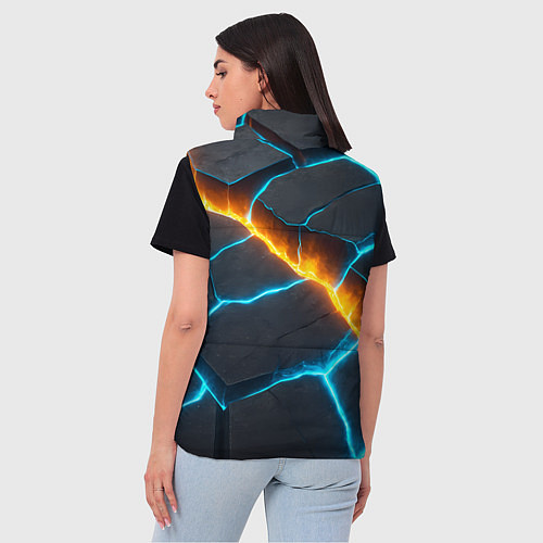 Женский жилет Оранжевая лава из синих неоновых плит / 3D-Черный – фото 4