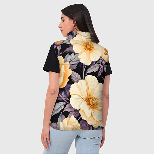Женский жилет Крупные жёлтые цветы / 3D-Черный – фото 4