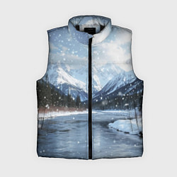 Женский жилет Снежный горный пейзаж с елями и рекой, цвет: 3D-черный