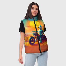 Женский жилет Робот Бендер на мотоцикле в пустыне, цвет: 3D-черный — фото 2