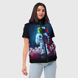 Женский жилет Космонавт Шрек на планете неоновых мухоморов, цвет: 3D-черный — фото 2