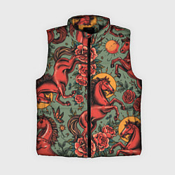 Женский жилет Красный конь и розы, цвет: 3D-черный