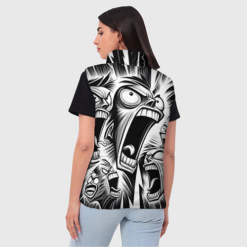 Женский жилет Орущие рожицы и чёрные молнии - нейроарт / 3D-Черный – фото 4