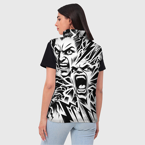 Женский жилет Свирепые лица и молнии - нейроарт / 3D-Черный – фото 4