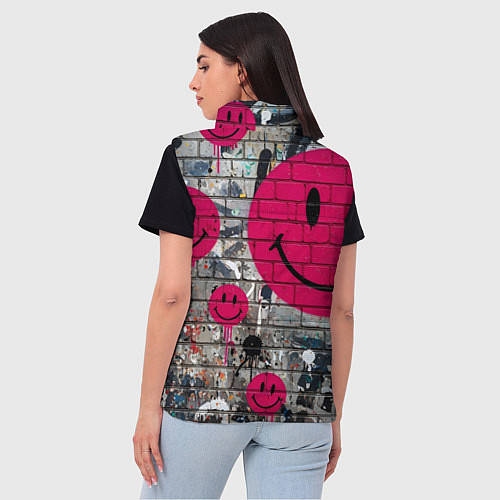 Женский жилет Розовые смайлы граффити / 3D-Черный – фото 4