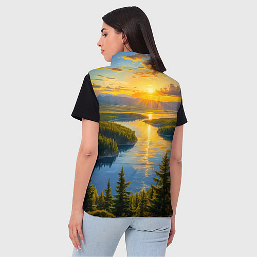 Женский жилет Золотой путь реки / 3D-Черный – фото 4