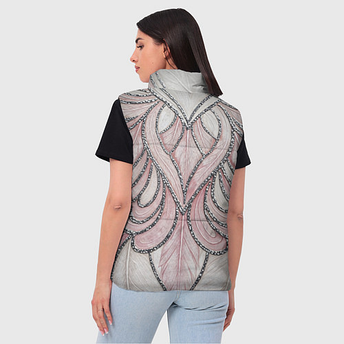 Женский жилет Нежно розовый орнамент из перьев / 3D-Черный – фото 4