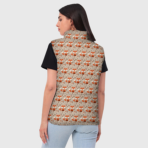 Женский жилет Лиса сидит среди цветов и листьев / 3D-Черный – фото 4