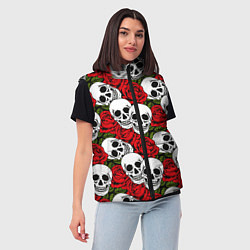 Женский жилет Черепа в розах, цвет: 3D-черный — фото 2