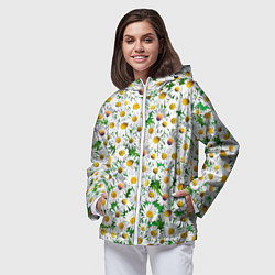 Ветровка с капюшоном женская Полевые ромашки, цвет: 3D-белый — фото 2
