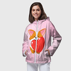 Ветровка с капюшоном женская Милый корги, цвет: 3D-белый — фото 2