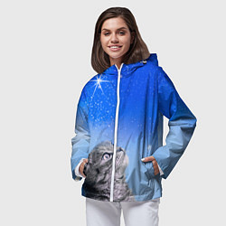 Ветровка с капюшоном женская Кот и космос, цвет: 3D-белый — фото 2