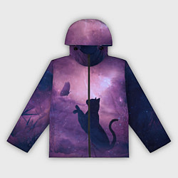 Ветровка с капюшоном женская Кошка играет с бабочкой, цвет: 3D-черный