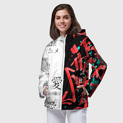 Ветровка с капюшоном женская Японские надписи, цвет: 3D-белый — фото 2