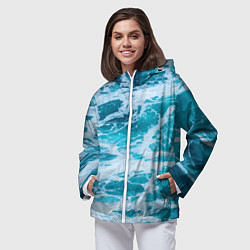 Ветровка с капюшоном женская Вода волны пена море, цвет: 3D-белый — фото 2