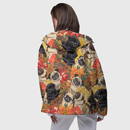 Женская ветровка Мопсики Цветочки / 3D-Белый – фото 4