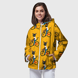Ветровка с капюшоном женская Котики на велосипедах, цвет: 3D-белый — фото 2