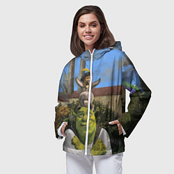 Ветровка с капюшоном женская Шрек, Кот и Осёл, цвет: 3D-белый — фото 2