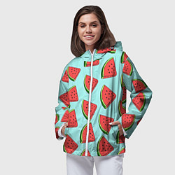 Ветровка с капюшоном женская Дольки арбузов, цвет: 3D-белый — фото 2