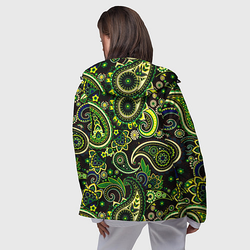 Женская ветровка Ярко зеленые славянские узоры / 3D-Черный – фото 4