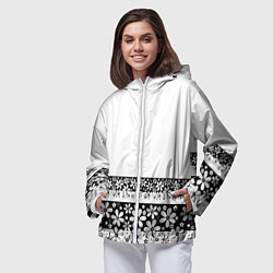 Ветровка с капюшоном женская Черно-белый цветочный принт, цвет: 3D-белый — фото 2