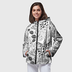 Ветровка с капюшоном женская Черно-белый узор Тропики, цвет: 3D-черный — фото 2