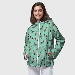 Ветровка с капюшоном женская Голуби на зеленом, цвет: 3D-белый — фото 2
