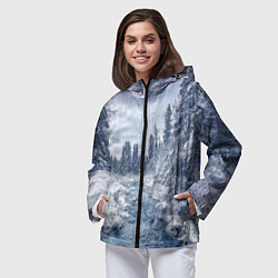 Ветровка с капюшоном женская СНЕЖНЫЙ ПЕЙЗАЖ, цвет: 3D-черный — фото 2