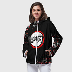 Ветровка с капюшоном женская КЛИНОК РАССЕКАЮЩИЙ ДЕМОНОВ БРЫЗГИ КРАСОК, цвет: 3D-белый — фото 2