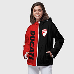 Ветровка с капюшоном женская DUCATI BLACK RED BACKGROUND, цвет: 3D-белый — фото 2