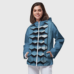 Ветровка с капюшоном женская Соты узор авангард, цвет: 3D-белый — фото 2