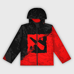 Ветровка с капюшоном женская DOTA 2 RED BLACK LOGO, БРЫЗГИ КРАСОК, цвет: 3D-черный