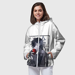 Ветровка с капюшоном женская Dazai Дадзай Осаму ест яблоко, цвет: 3D-белый — фото 2