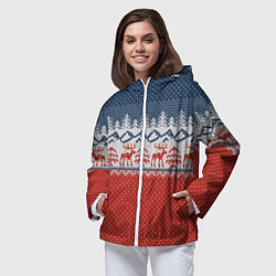 Ветровка с капюшоном женская ВЯЗАНЫЙ УЗОР С ОЛЕНЯМИ, цвет: 3D-белый — фото 2