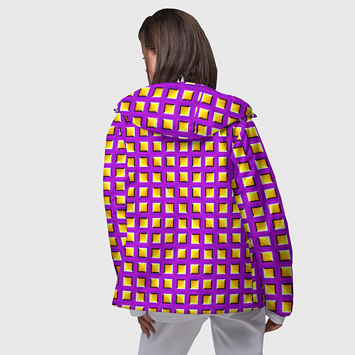 Женская ветровка Фиолетовый Фон с Желтыми Квадратами Иллюзия Движен / 3D-Белый – фото 4