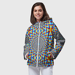 Ветровка с капюшоном женская Пульсирующий синий цветок иллюзия движения, цвет: 3D-белый — фото 2