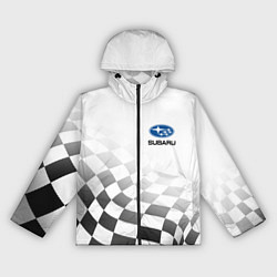 Ветровка с капюшоном женская Subaru, Субару Спорт, Финишный флаг, цвет: 3D-черный