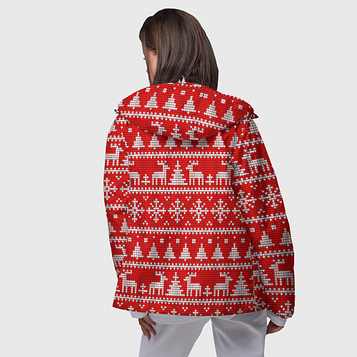 Женская ветровка Новогодний узор с елкой и оленями / 3D-Белый – фото 4