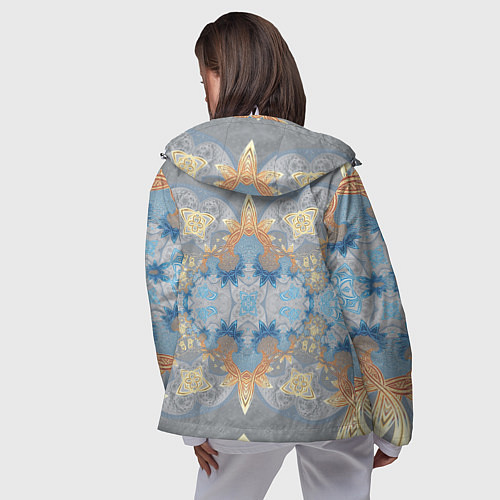 Женская ветровка Желто-голубой узор на сером фоне - Хуф и Ся / 3D-Белый – фото 4