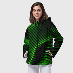 Ветровка с капюшоном женская Волны изумрудного металла, цвет: 3D-черный — фото 2