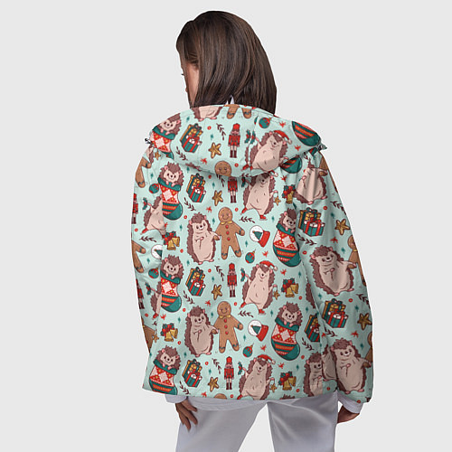 Женская ветровка Новогодний ёжик и щелкунчик / 3D-Белый – фото 4