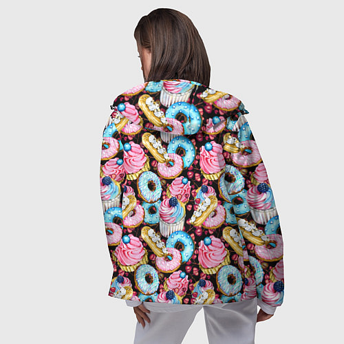 Женская ветровка Узор из сладостей на черном фоне / 3D-Черный – фото 4