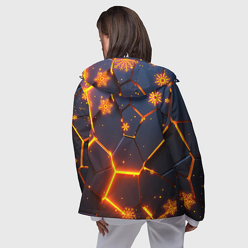 Женская ветровка НОВОГОДНИЕ ОГНЕННЫЕ 3D ПЛИТЫ FIRE NEON HEXAGON / 3D-Белый – фото 4