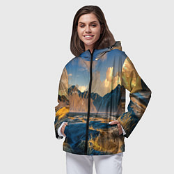 Ветровка с капюшоном женская Красивый горный пейзаж, цвет: 3D-черный — фото 2