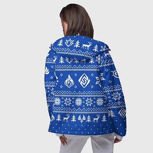 Женская ветровка НОВОГОДНИЙ СВИТЕР GENSHIN IMPACT СИНИЙ / 3D-Белый – фото 4