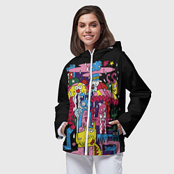 Ветровка с капюшоном женская Разноцветные монстры, цвет: 3D-белый — фото 2