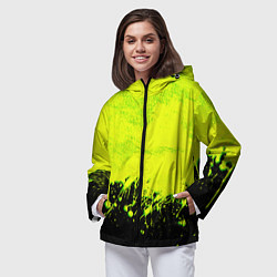 Ветровка с капюшоном женская НЕОНОВЫЕ БРЫЗГИ КРАСКИ, цвет: 3D-черный — фото 2