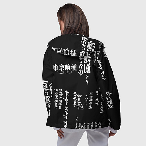 Женская ветровка Токийский Гуль на фоне Иероглифов Tokyo Ghoul / 3D-Черный – фото 4