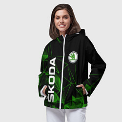 Ветровка с капюшоном женская Шкода, Skoda, Геометрия, цвет: 3D-белый — фото 2